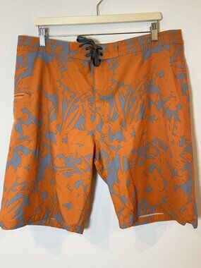 Men's Prana Board Shorts Athletic Swim Orange Gray Size 36